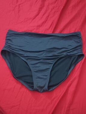 Kona Sol High-Waist Bikini Bottoms Teal Dark Blue Woman's Size XL Front Ruched